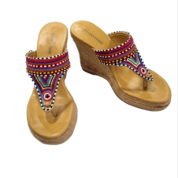 Colin Stuart Shoes - EUC Colin Stuart boho Bohemian Beaded Wedge Espedrilles 7-7.5